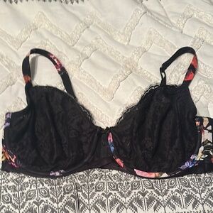 Cacique Black Lace Bra with Floral Accents